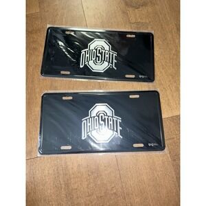 TWO Ohio State Buckeyes License Plate Black Gift Souvenir NCAA Merch Graduation